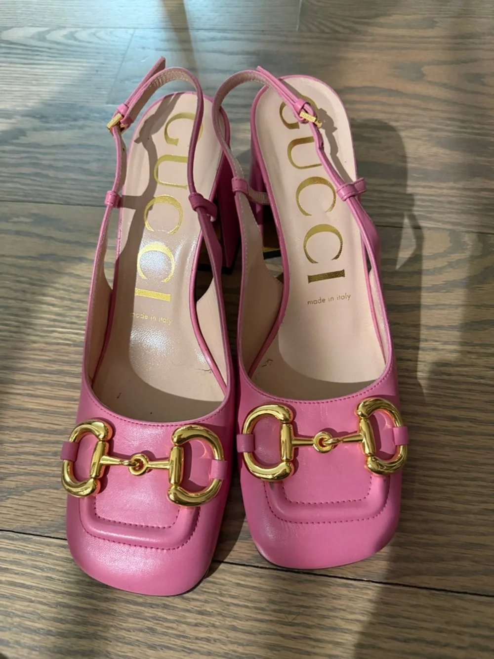 Gucci Pink Leather Horsebit Slingback Block Heel Pumps - Picture 4 of 4